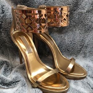 BCBG Maxazria Rose Gold Strap Ankle Cuff Heels